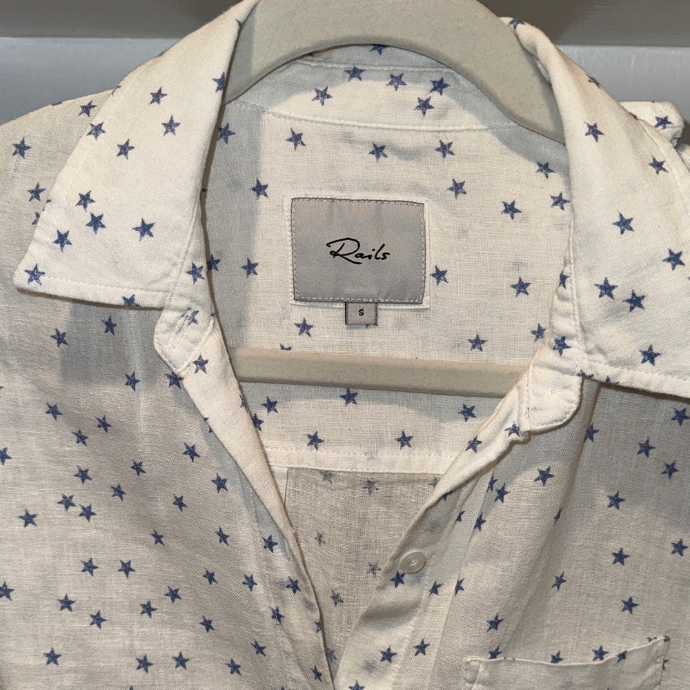 Rails White Button Down with Blue Stars - Picture 2 of 3